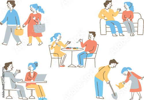 夫婦や同僚や友人たちのセット_色