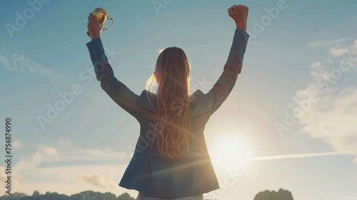 Triumphant success: in sports, in competition, in personal goals, victory celebration and business achievement, triumphant moment of success and accomplishment in corporate endeavors