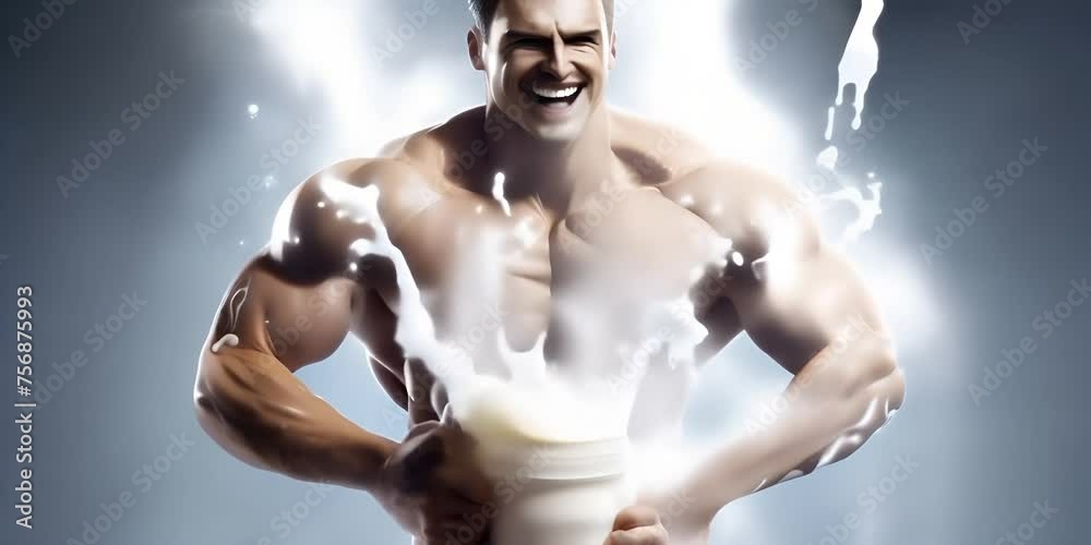 path clipping with shape Exercise Fitness man muscle of form in milk of Splash