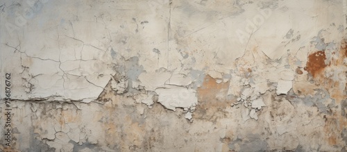 Peeling stucco on a vintage wall. Craquelure texture on abstract concrete backdrop. photo
