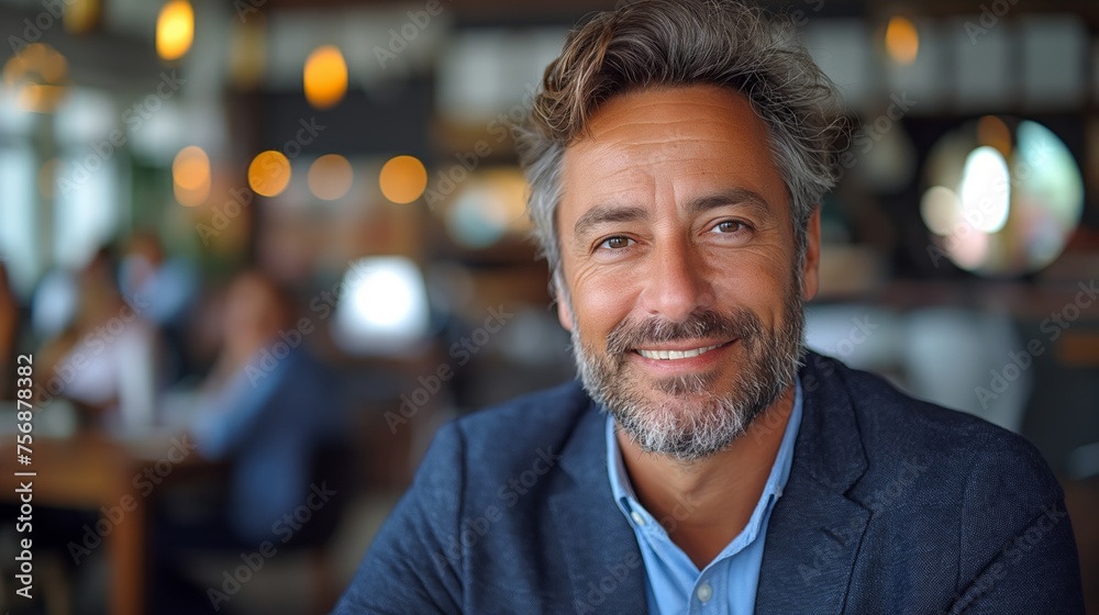 Fototapeta premium Portrait of a business man sitting in an office. Work gonna better. Successful business man choose a plan. Work concept. Office concept. Success concept. Man concept. Portrait concept.