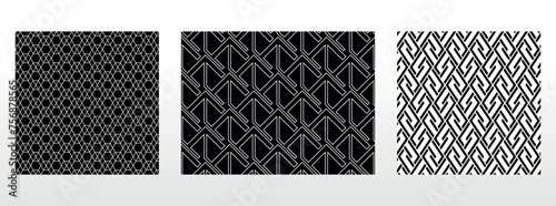 Geometric set of seamless black and white patterns. Simple vector graphics