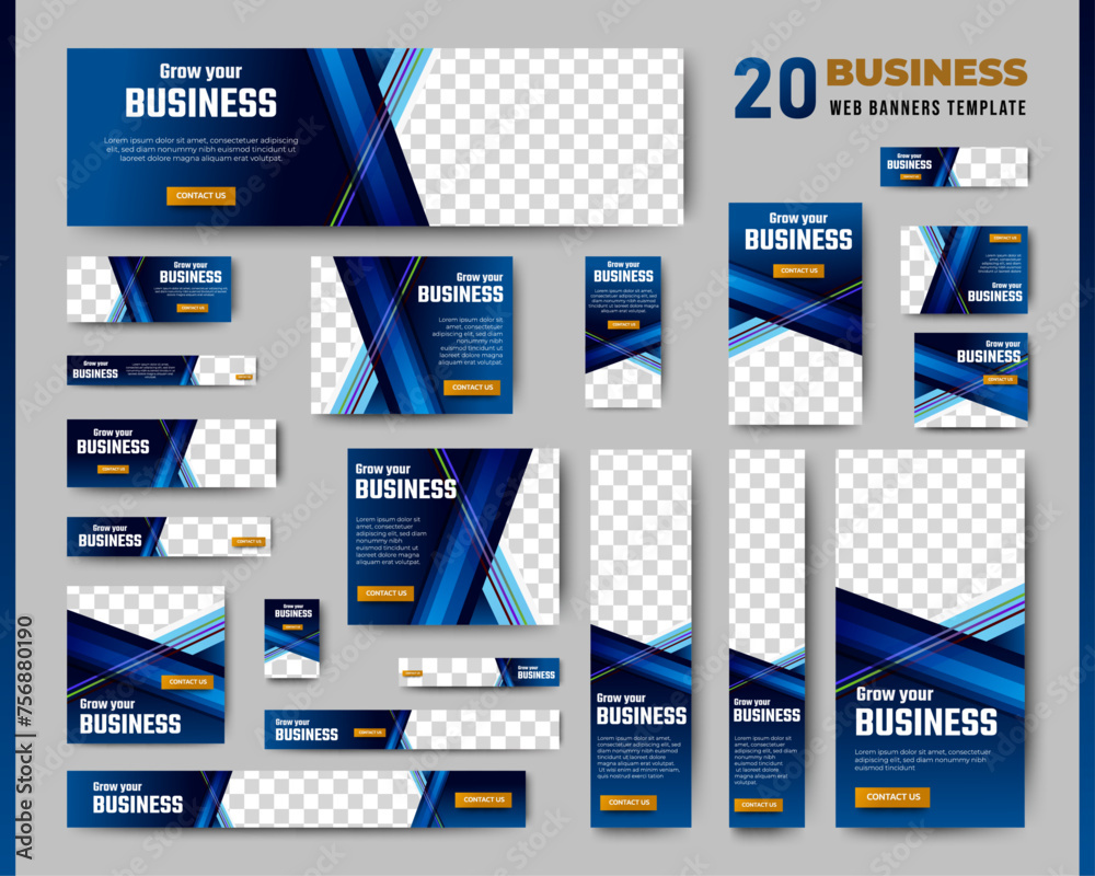 set of blue background for web ad banner template with text and image spaces. vector