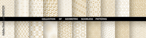 Geometric set of seamless golden and white patterns. Simple vector graphics