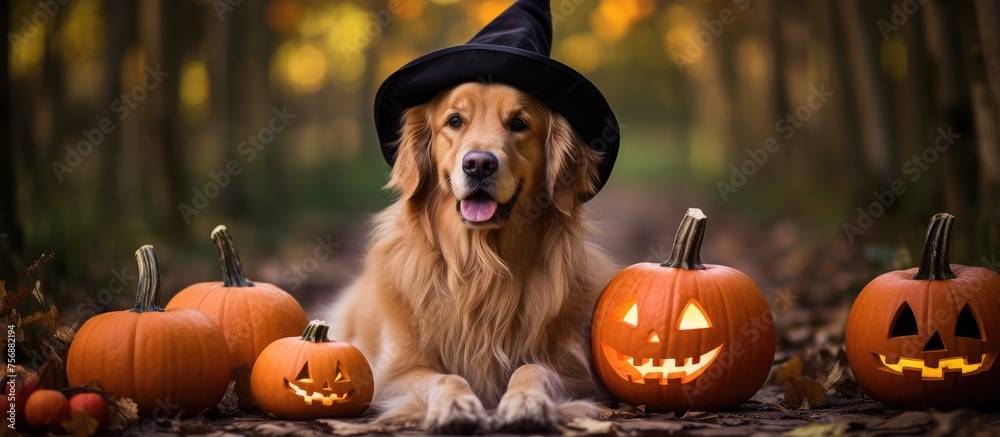 A carnivore companion dog, possibly of a specific dog breed, is peacefully laying next to calabaza pumpkins, surrounded by natural foods and grass