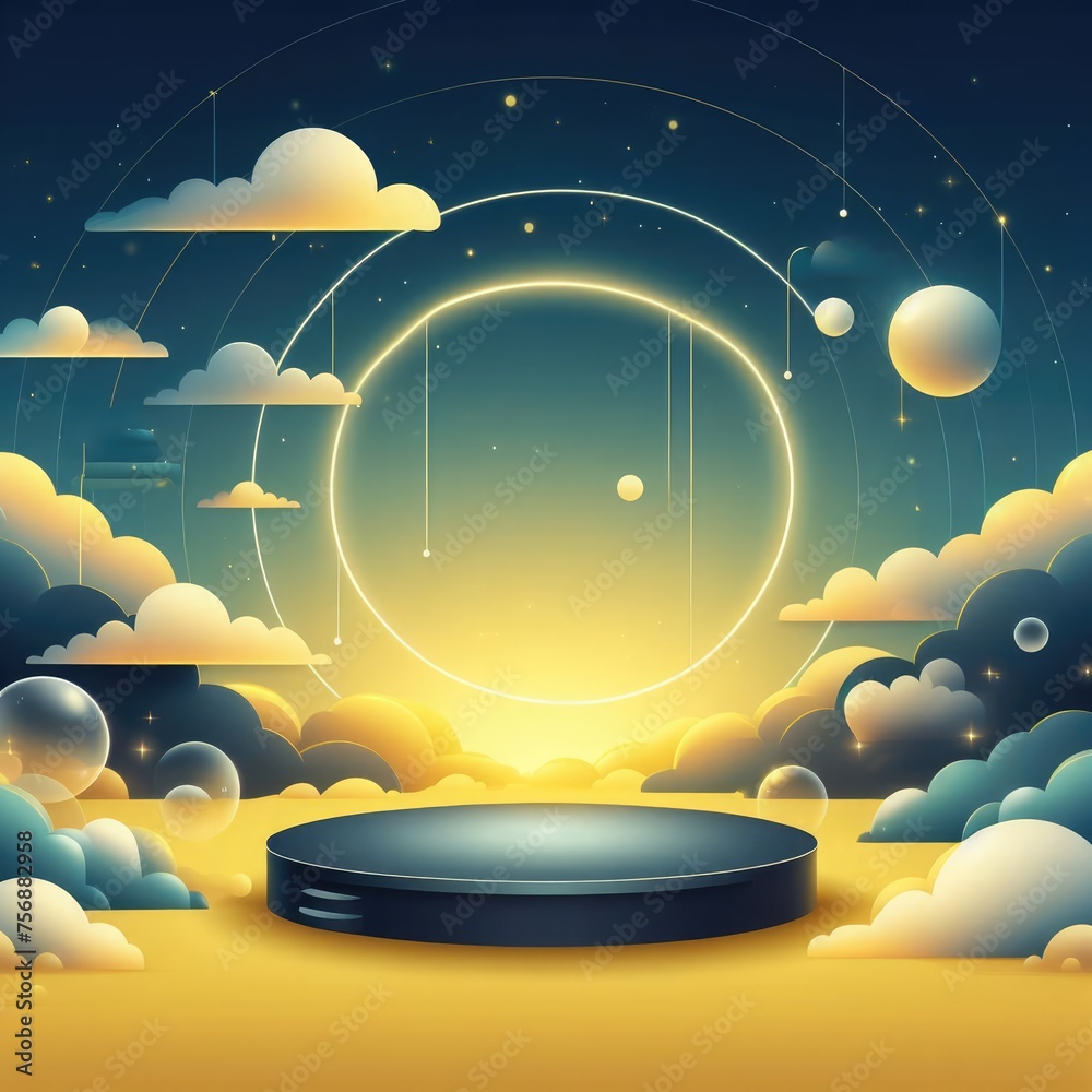 Abstract background with round podium, circle and clouds. Abstract background with round podium, circle and clouds.