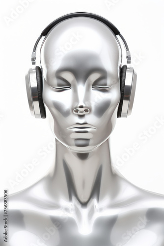 Futuristic Silver Mannequin with Headphones