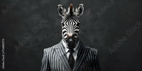 Dashing Zebra in a Sharp Suit and Tie oozing Confidence and Charm. Concept Wildlife Photography  Zebra Fashion  Animal Portraits  Stylish Wildlife Outfits