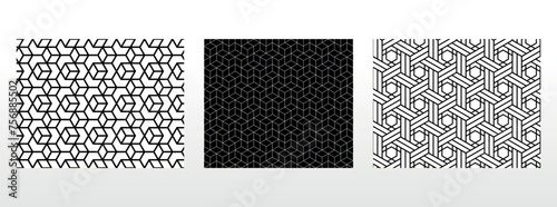 Geometric set of seamless black and white patterns. Simple vector graphics.