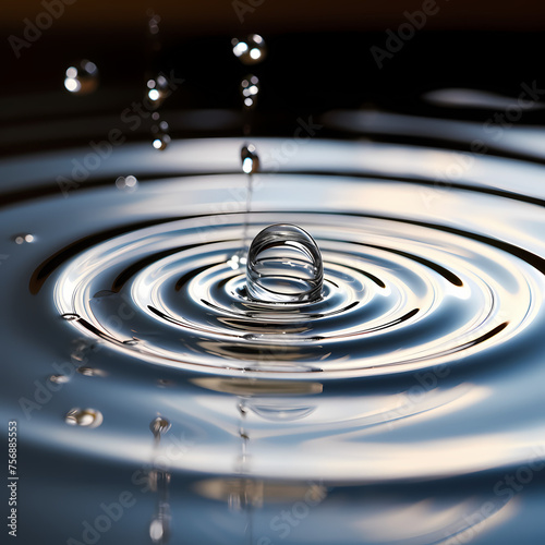 Macro shot of a water droplet creating ripples. 
