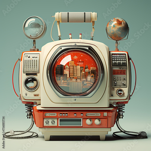 Retro technology juxtaposed with futuristic elements