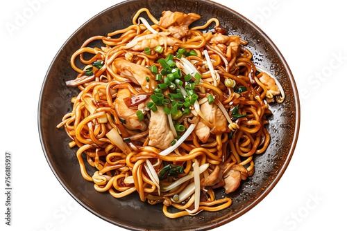 Yakisoba served on a plate isolated on a white background 