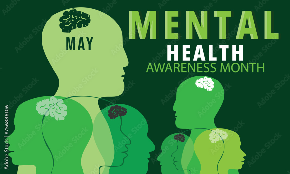 Mental Health Awareness Month. background, banner, card, poster, template. Vector illustration. Mental Health Awareness Month. background, banner, card, poster, template. Vector illustration.