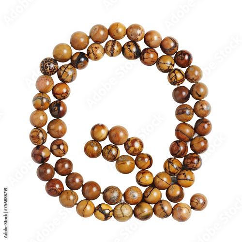Q made of prayer bead, no background, PNG
