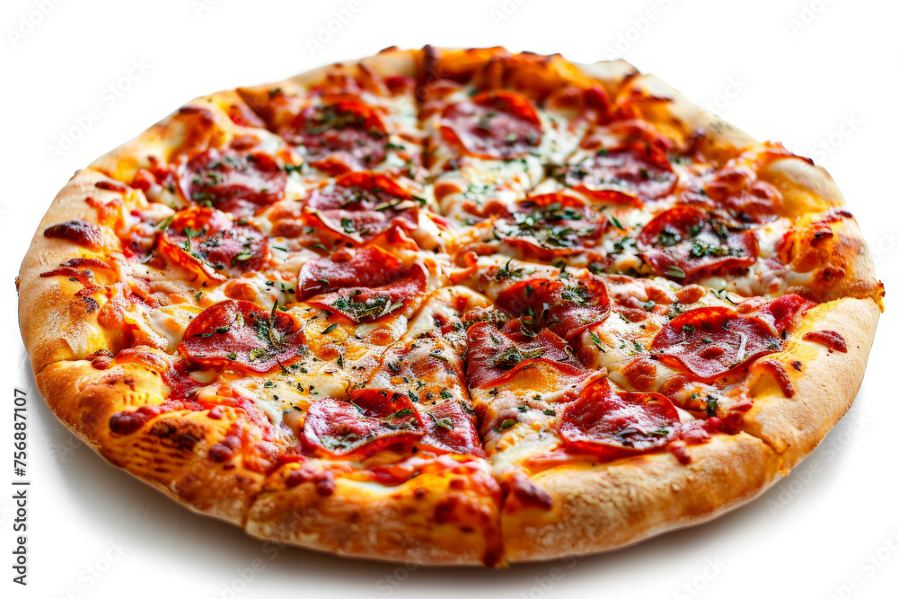 Italian Pepperoni pizza isolated. Illustration AI Generative. Italian Pepperoni pizza isolated. Illustration AI Generative.