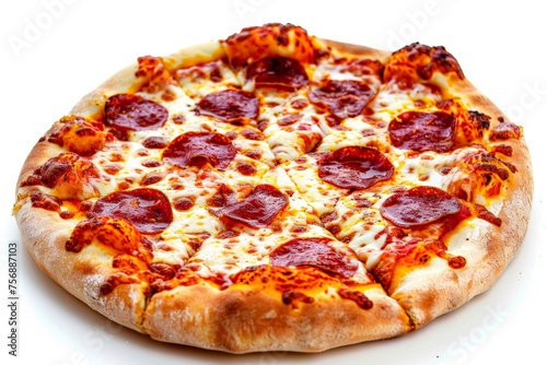 Italian Pepperoni pizza isolated. Illustration AI Generative.