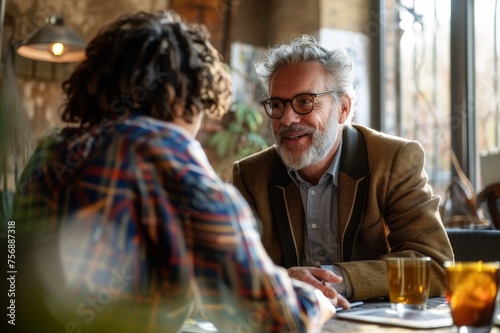 Illustration of a financial advisor consulting with a client in a warm and inviting atmosphere.