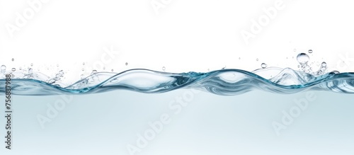 A close up of liquid water wave freezing with a white background, resembling a tiny landscape with a gradual slope and a clear sky
