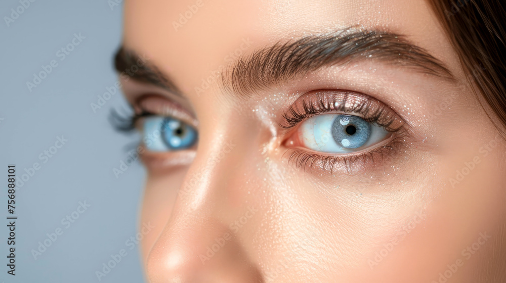 close up eye Young woman putting on contact lenses. Generative AI close up eye Young woman putting on contact lenses. Generative AI