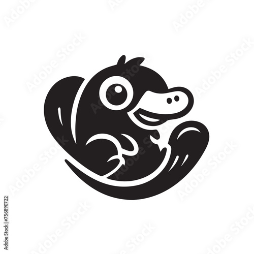 silhouette and icon of a platypus isolated on white background
