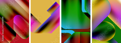 Set of colorful geometric posters - round shapes and circles with fluid color gradients. Abstract backgrounds for wallpaper, business card, cover, poster, banner, brochure, header, website