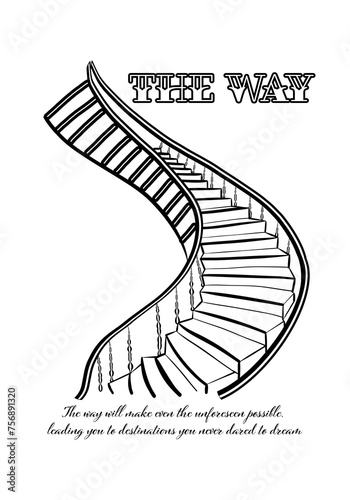 Coloring of motivation with black and white illustration of stairs photo