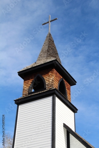 wooden church steeple, Nordegg, Alberta