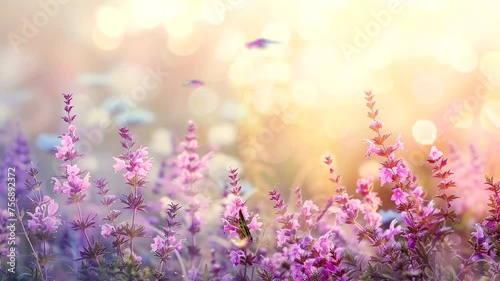Scene of various kinds of flowers in the garden with a blurry background, animated virtual repeating seamless 4k	
