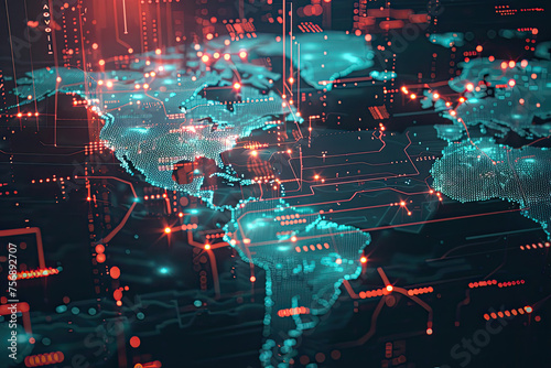 Global communication and international connections. World map with connected lines and dots