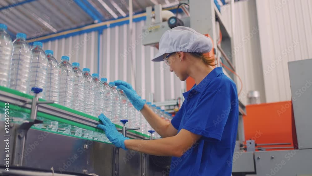 Caucasian female industry worker working alone in factory warehouse. Caucasian female industry worker working alone in factory warehouse.