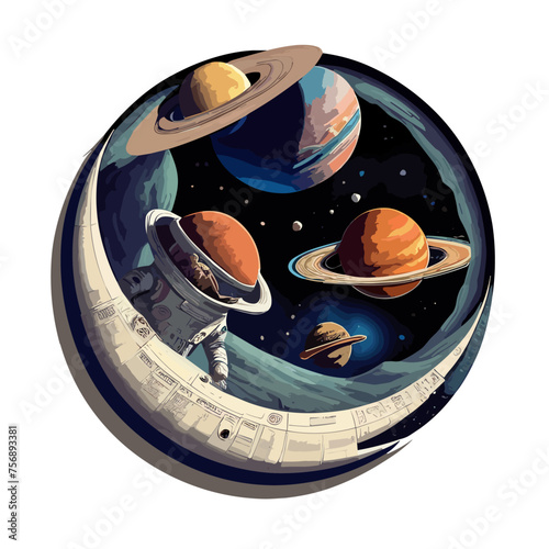 Colorful cartoon fantasy planets set on space background, vector illustration.
