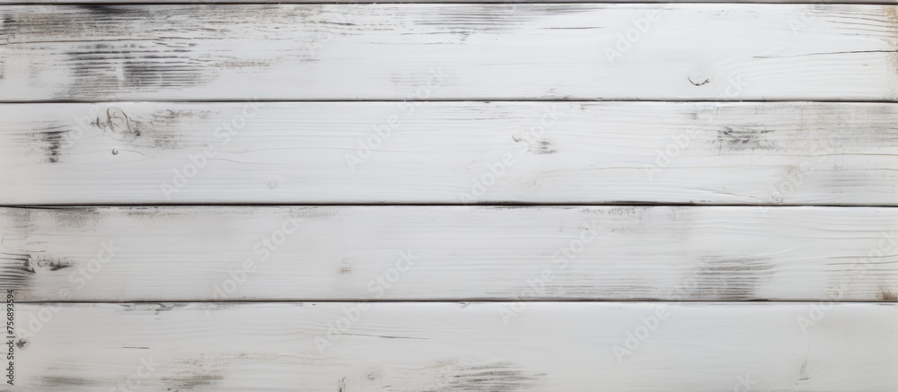 Obraz premium A close up of a rectangular white hardwood plank flooring with a grey blurred background, showcasing a parallel pattern of tints and shades from the wood stain