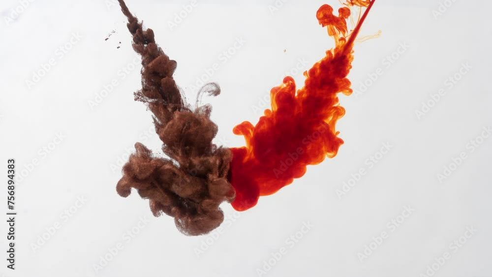 liquid art, bronze and orange liquids injection splash into watertank