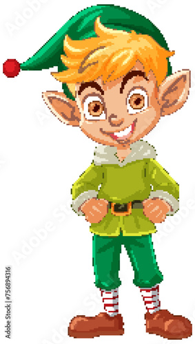 Smiling elf character in traditional holiday costume.