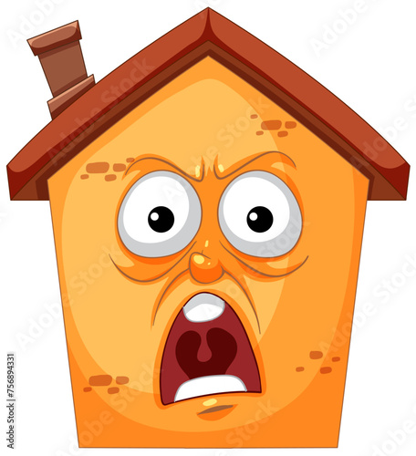 Animated house with a shocked facial expression
