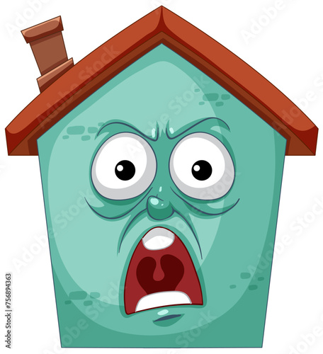 Colorful illustration of a shocked house face
