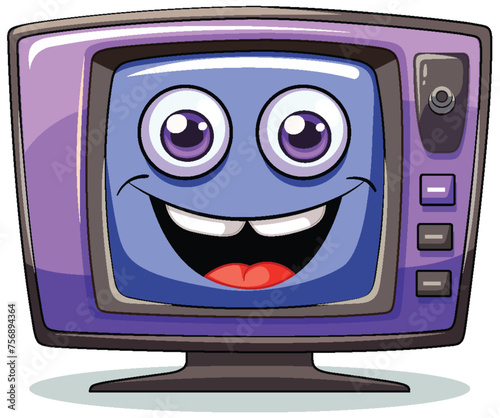 Colorful, smiling TV with playful cartoon eyes