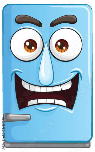 Animated fridge with a concerned facial expression.