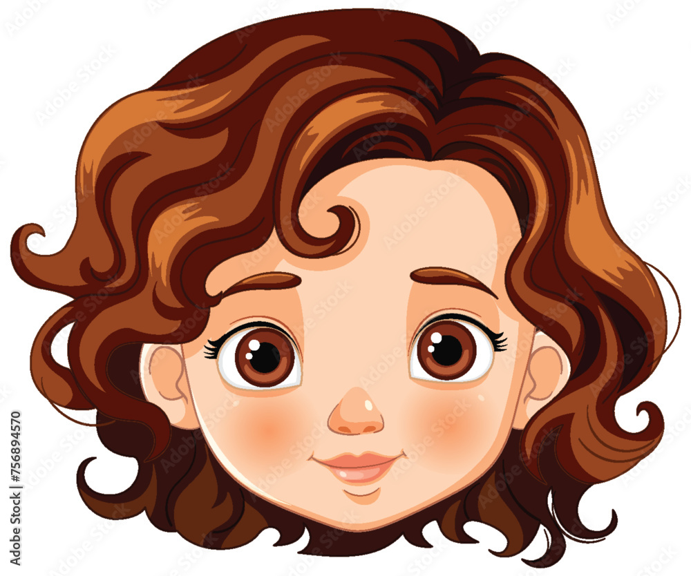 Cartoon of a cheerful young girl with brown hair Cartoon of a cheerful young girl with brown hair
