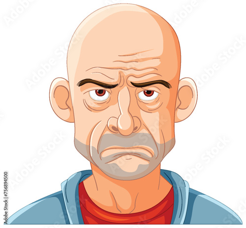 Vector illustration of a displeased bald man