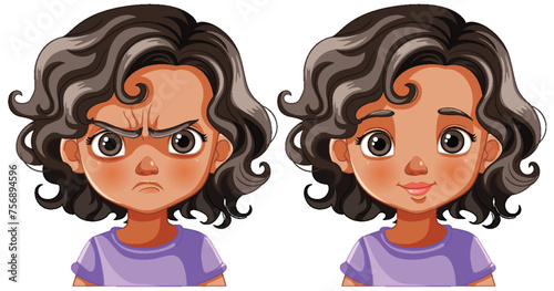 Illustration of a girl showing anger and happiness