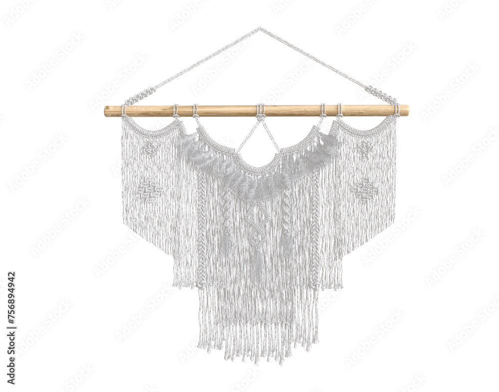 Boho knitting decoration. Cotton cord plant hanger and macrame decor. Handmade macrame. Png transparency - obrazy, fototapety, plakaty 