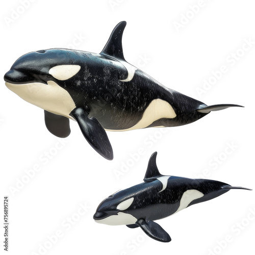 2 orca killer whale isolated in white