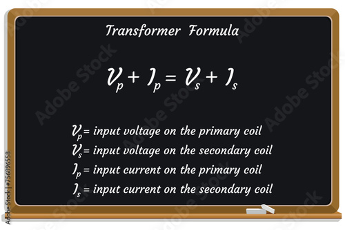 Transformer Formula on a black chalkboard.. Education. Science. Formula. Vector illustration.