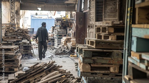 The smell of freshly wood emanates from a corner where workers are processing discarded furniture and wooden pallets.