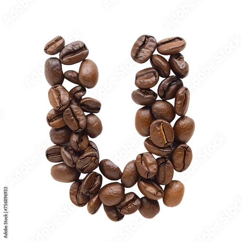 U made of coffee bean, no background, PNG