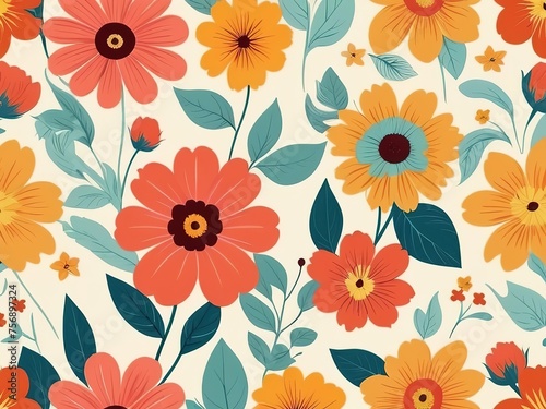 Seamless pattern with flowers and leaves. Vector floral background.