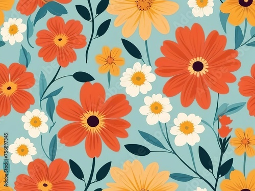 Seamless pattern with flowers. Vector illustration in retro style.