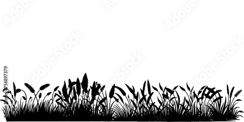 Horizontal black grass land Silhouettes. Cultivated Lawn vector illustration on white background with copy space for text