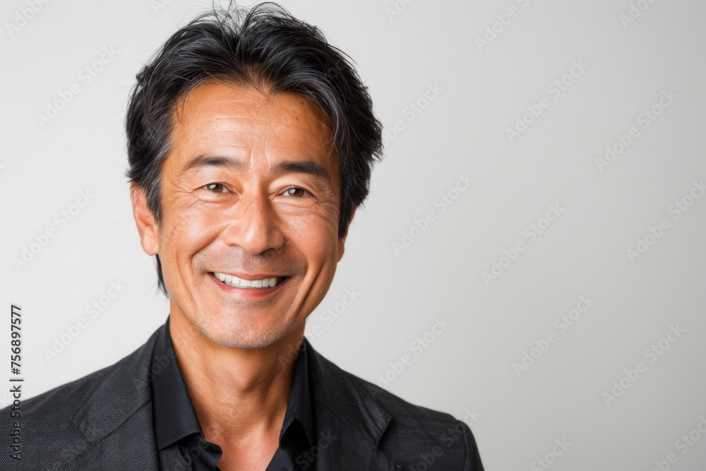 Portrait of old healthy, cheerful handsome middle aged Asian man smiling and looking at camera with white background. Happy aging society, retirement, teeth, health and senior healthcare concept Portrait of old healthy, cheerful handsome middle aged Asian man smiling and looking at camera with white background. Happy aging society, retirement, teeth, health and senior healthcare concept